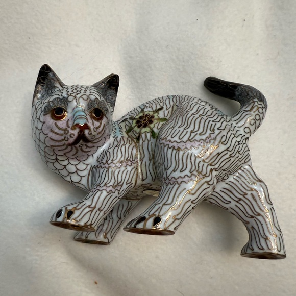 Vintage Cloisonne' Enamel Cat Figurine - Picture 6 of 9
